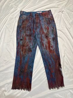 Zombie Apocalypse Distressed Faux Bloody Denim Jeans Halloween Costume
