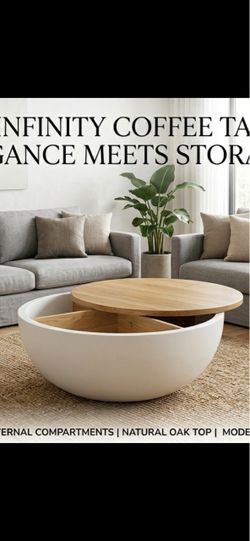 Large Scandinavian Bowl Coffee Table – White & Wood – 3 ft