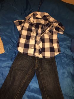 Toddler boys 18-12 month button up shirt and 2T jeans