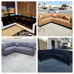 Brand NEW 7X9FT SECTIONAL COUCHES, Sofas BLACK COMBO, BLACK Microfiber ,CHARCOAL MICROFIBER, CAMEL LEATHER Made Sofas With studs Chaise Sofa Set /m