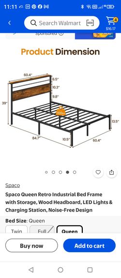 Spaco Queen Industrial Bed Frame with Wood Headboard