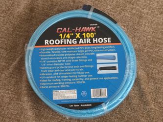 $35 New Cal-Hawk 1/4" x 100' Roofing Air Hose Dimensions: 1/4 inch inner diameter and 100 feet length. Construction: Triple-ply, kink-resistant PVC