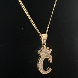 14K Gold Over 925 “C” Initial Pendant with 1.38ct Moissanite + 20” Chain