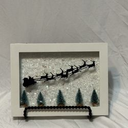 Santa Claus with his Sleigh and Reindeer Christion Decor Shadow Box Handmade