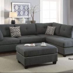 New Gray Or Black Sectional And Ottoman Sofa Couch 