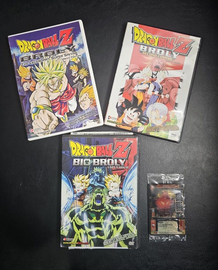 Dragon Ball Z Dvds Broly Legendary Super Saiyan, Second Coming, Bio Broly Uncut W/ Sealed Bio Broly Trading Card