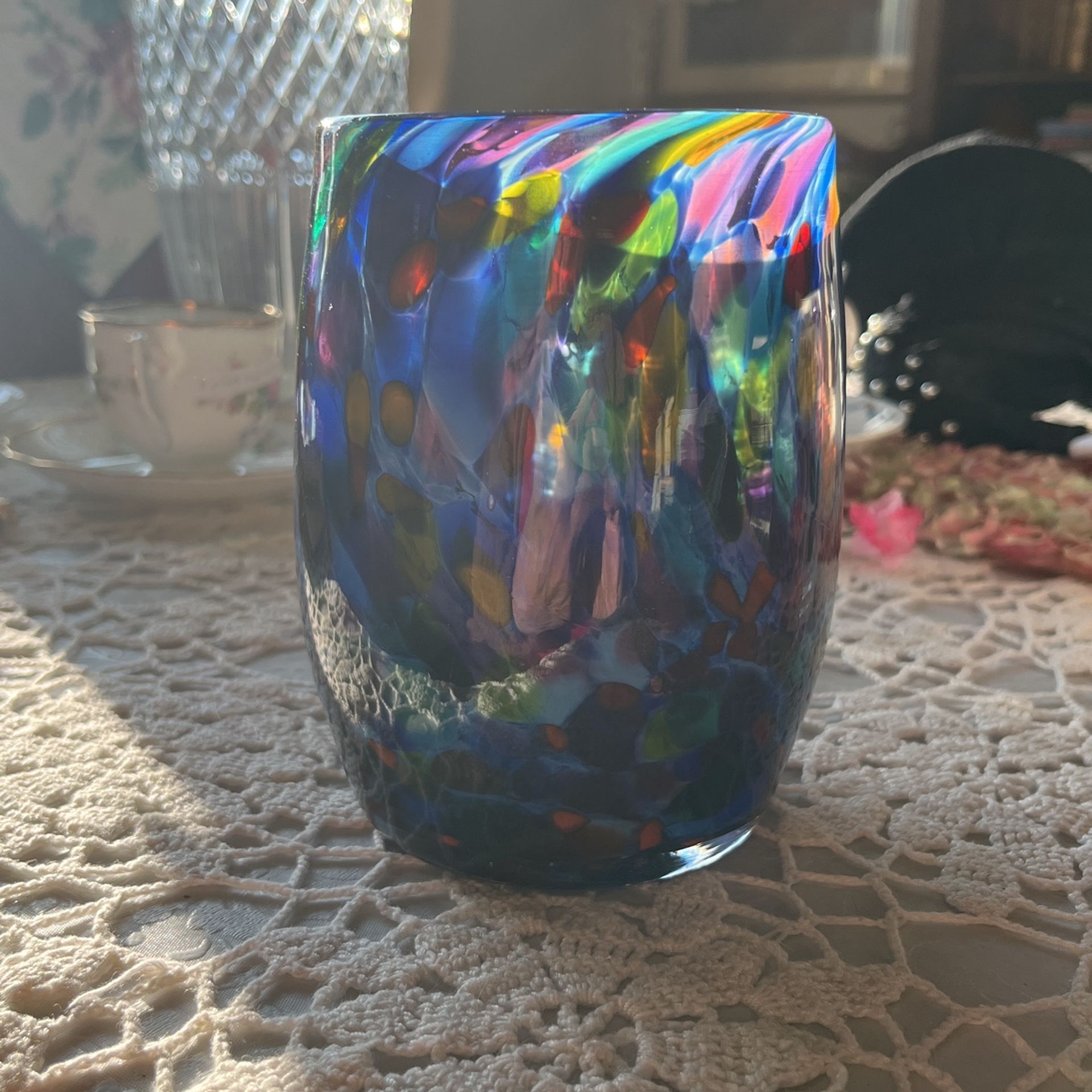Hand blown cobalt blue glass vase