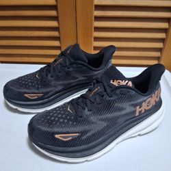 Hoka Clifton 9 Black/ Rose Gold Women's Running Shoe * Size: 8D Wide 