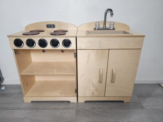 Lakeshore Learning Hardwood Play Kitchen Set – Stove & Sink Combo Pretend Play Center