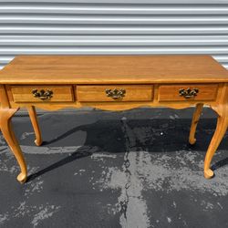 Solid Oak 3 Drawer Console Table