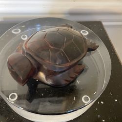 Hand Carved Wood Sea Turtle Figurine 4.5”x 3.5”