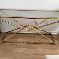 59" Gorgeous Gold Glass Top Console Table