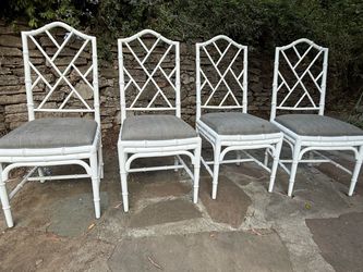 Vintage look chippendale White  Bamboo Dining Chairs set 4