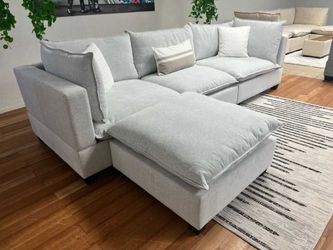 😍Brand New Sky Cloud Modular Sectional Sofa | Light Gray L-Shaped Fabric Couch W/ Chaise & Ottoman | Pickup or Delivery 🚚