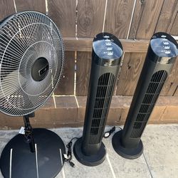 3 Standing Tower Fans With Remotes