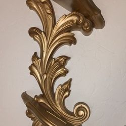 VINTAGE ORNATE VICTORIAN GOLD FILIGREE SYROCO HOMCO MCM ACCENT WALL SHELF 2 TIER LEDGE DECOR DISPLAY