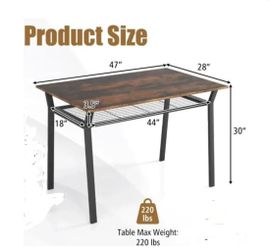Dining Table with Storage Rack and Metal Frame