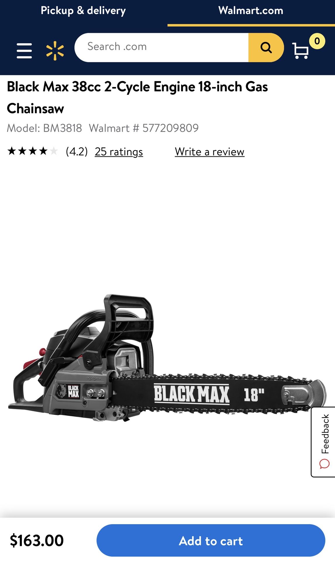 NEW Black Max 18inch 38cc 2Cycle Engine Gas Chainsaw for Sale in