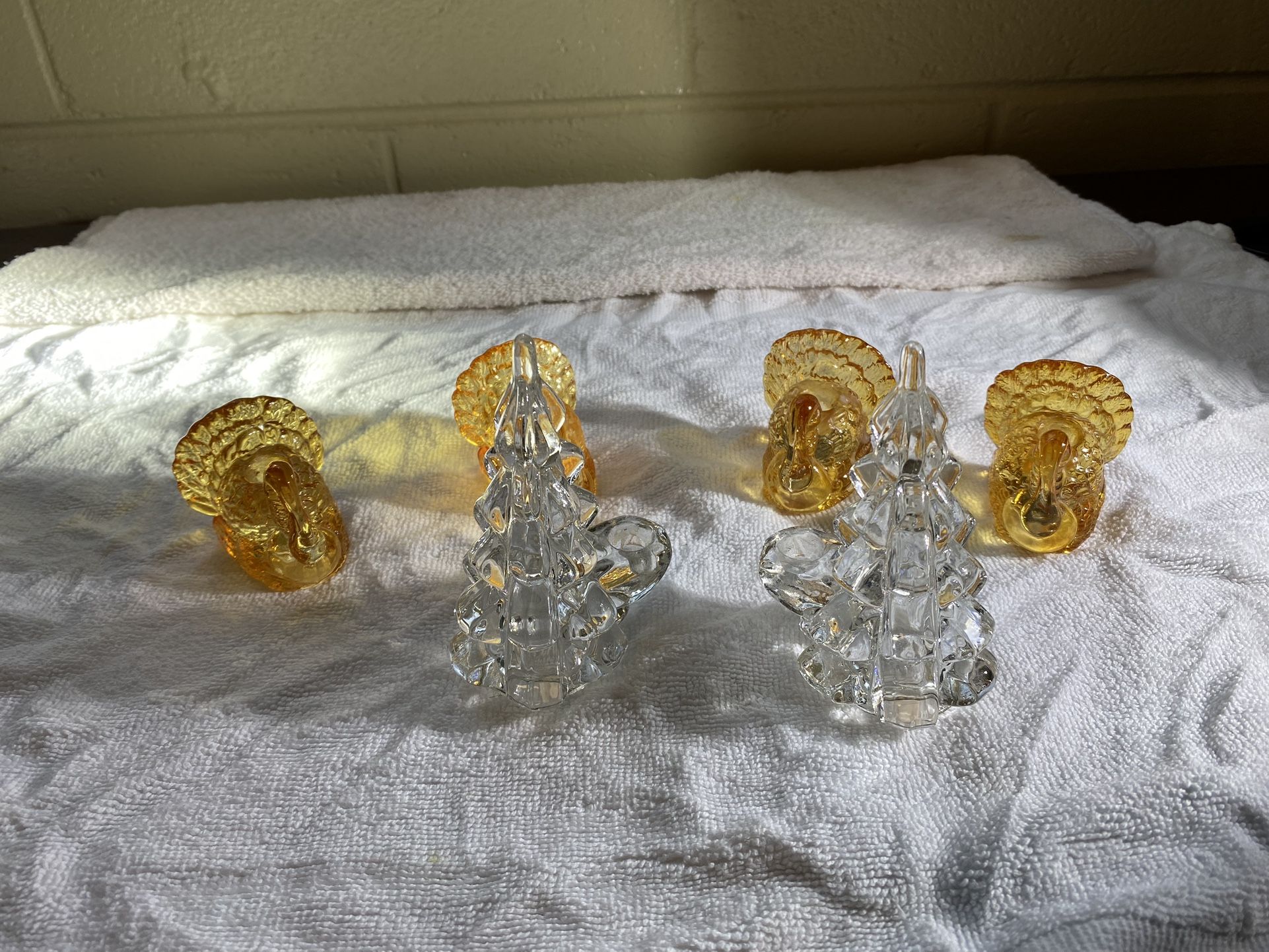 Turkey amber glass candle stick holder And 1 Set 2 Biedermann Clear Glass Christmas Tree Small Candle Holders