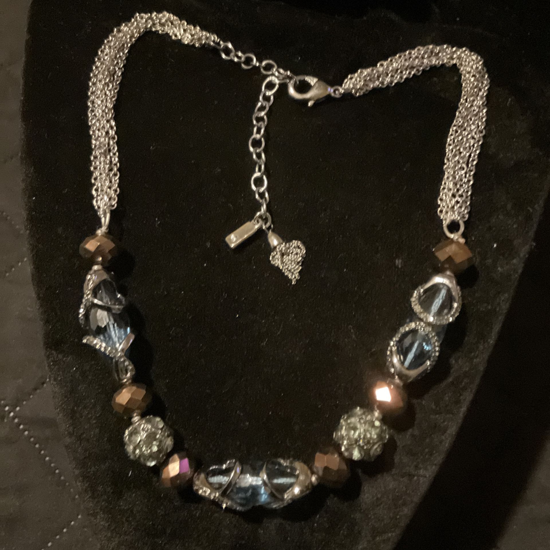 28” SilverTone Link Necklace,32”multi-colored Beaded Stones With Tassel, & 16”SilverTone Crystal Necklace.