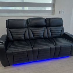BLACK LEATHER recliner sofa 🖤 LED’s - FAST DELIVERY!