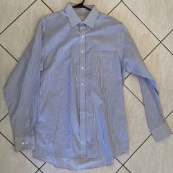 Michael Kors Blue & White Vertical Stripe Men’s Long Sleeve Button Down Shirt M 
