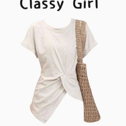 Korean-style simple round-neck short-sleeved T-shirt for women in summer, featuring unique irregular pleats and slits, a chic and unconventional style