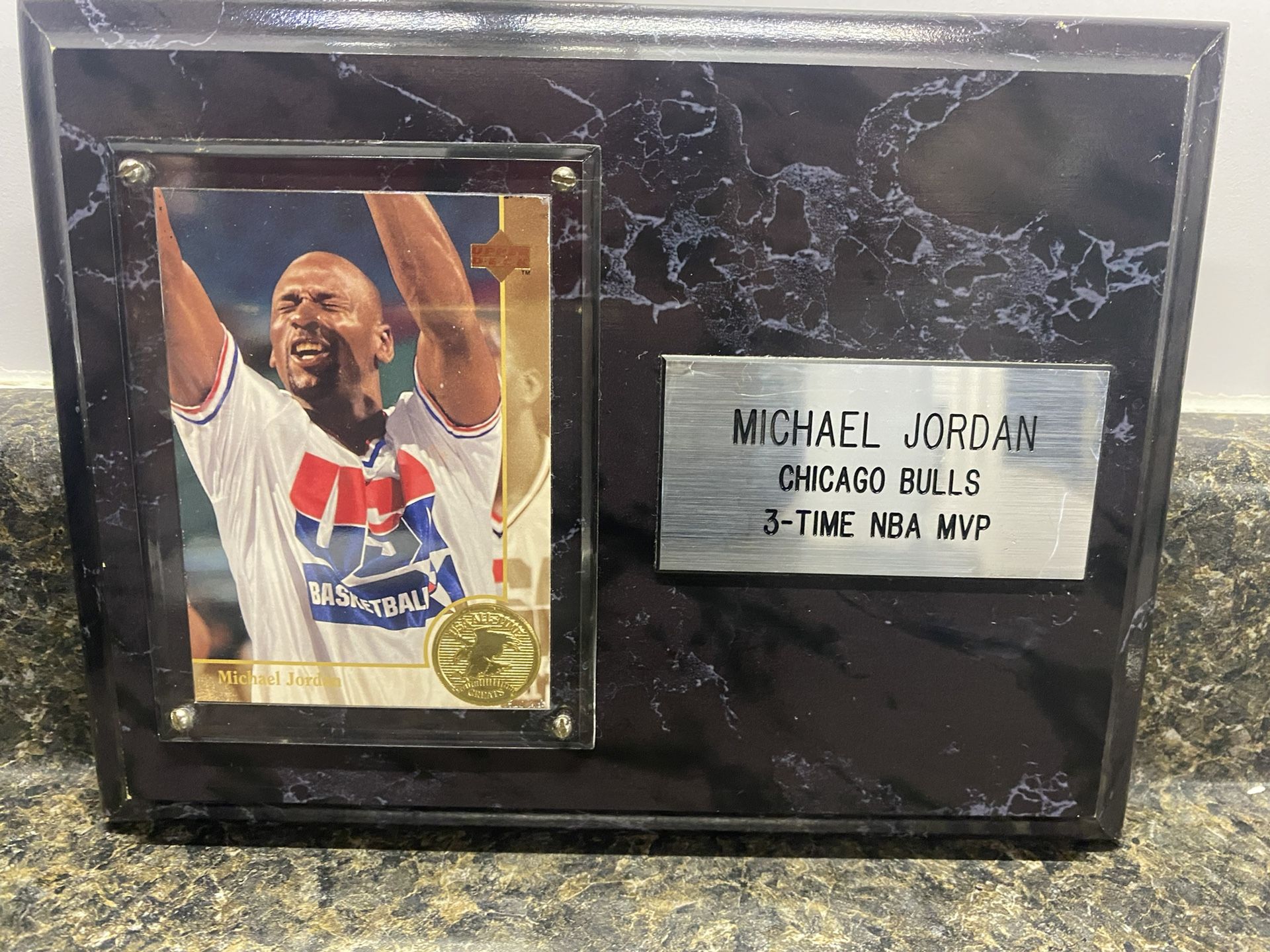 MICHAEL JORDAN 1994 Upper Deck USA OLYMPICS GOLD MEDAL BASKETBALL CARD Stamped On A Plaque