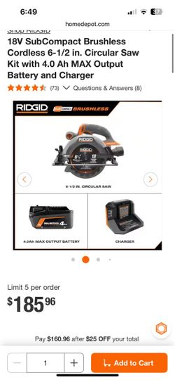 18V SubCompact Brushless Cordless 6-1/2 in. Circular Saw Kit with 4.0 Ah MAX Output Battery and Charger by RIDGID > Shop the Collection