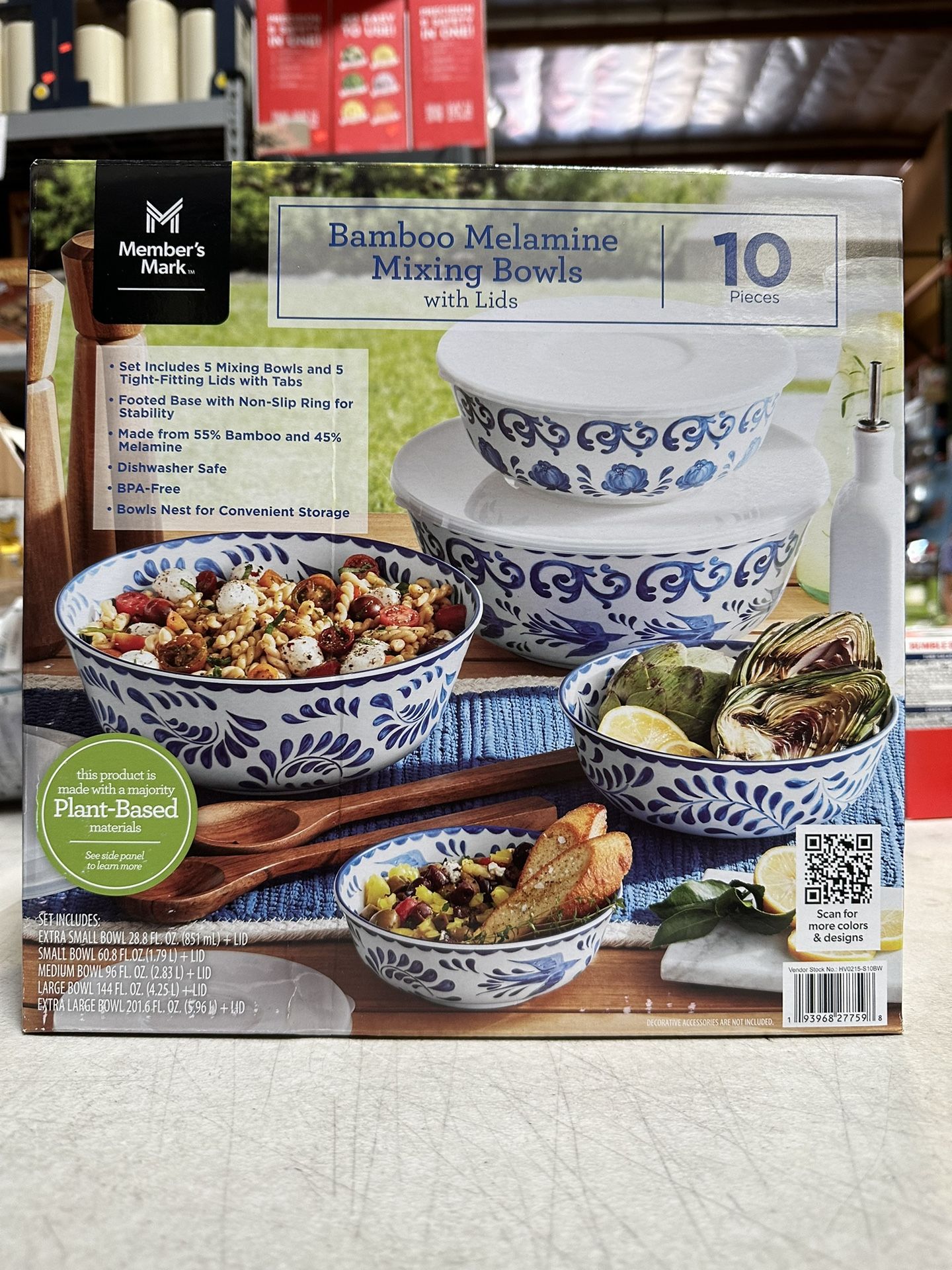 Members Mark 10 Piece Bamboo Melamine Mixing Bowl Set New In Box