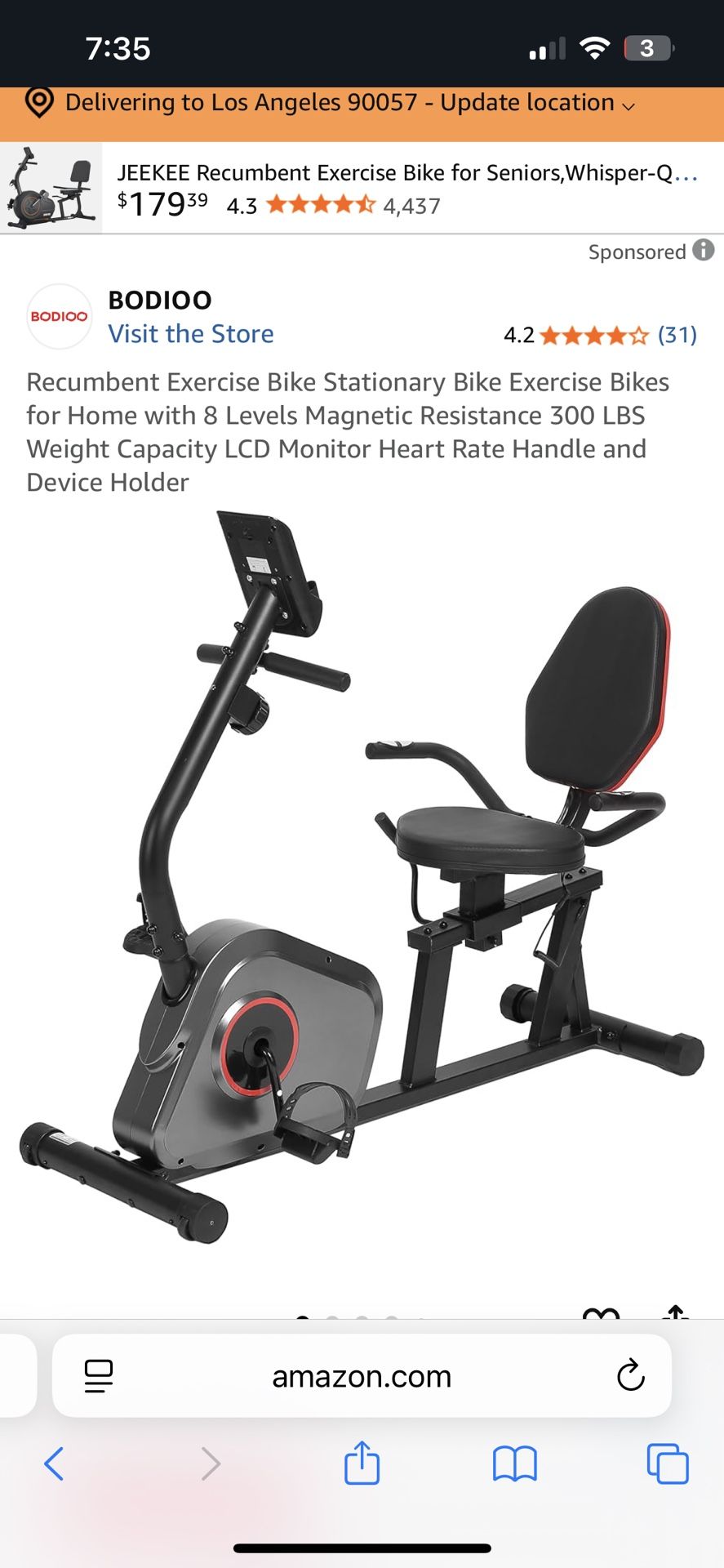Recumbent Exercise Bike Stationary Bike Exercise Bikes for Home with 8 Levels Magnetic Resistance 300 LBS Weight Capacity LCD Monitor Heart Rate Handl
