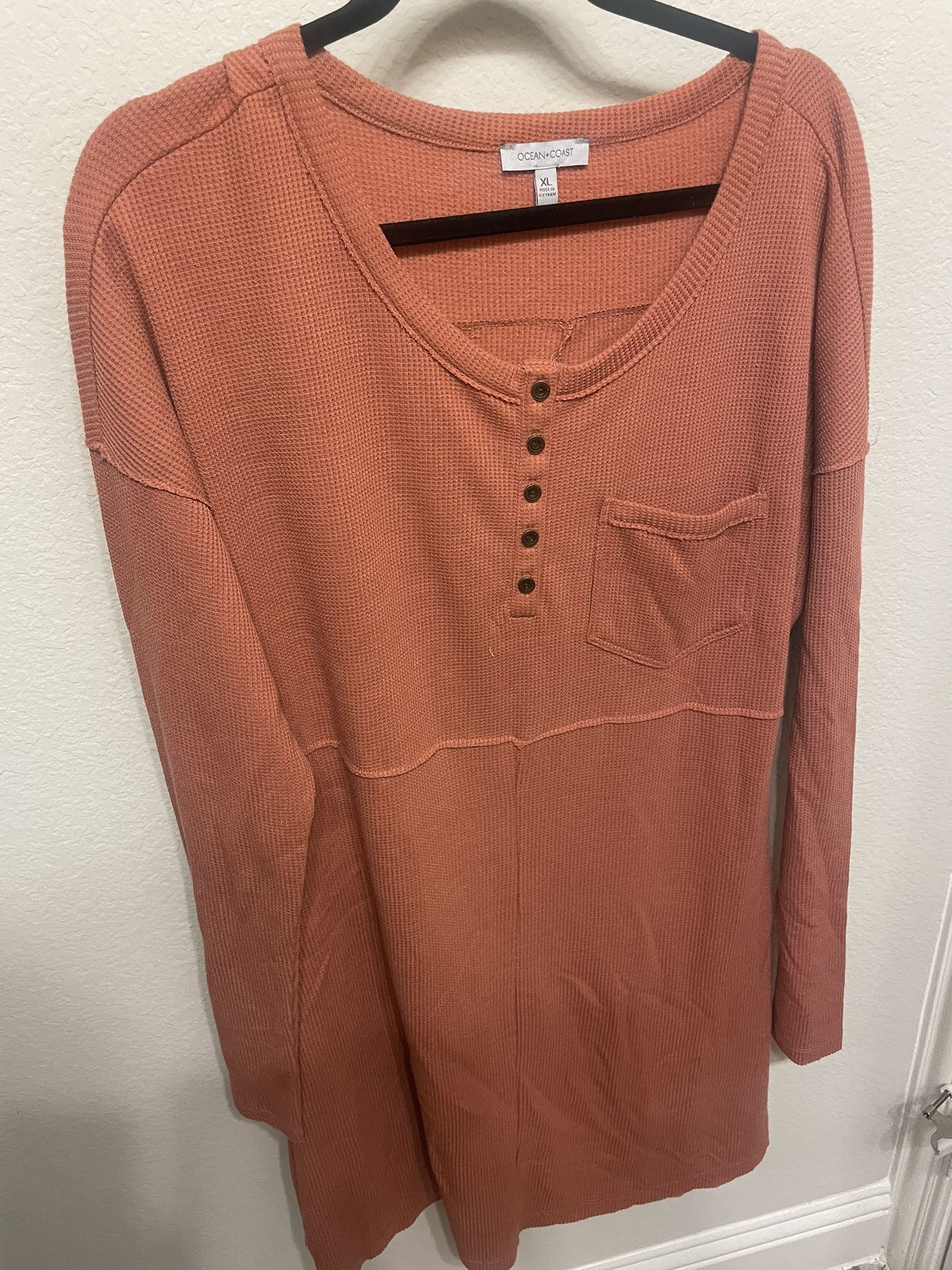 Ocean And Coast Women’s Orange Brown Tunic Waffle Knot Dress, Xl