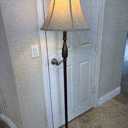 Traditional Floor Lamp – Bronze Finish w/ Beige Bell Shade