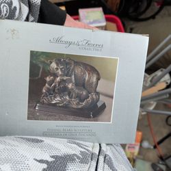 Fishing Bear Sculpture Mama And Two Cubs