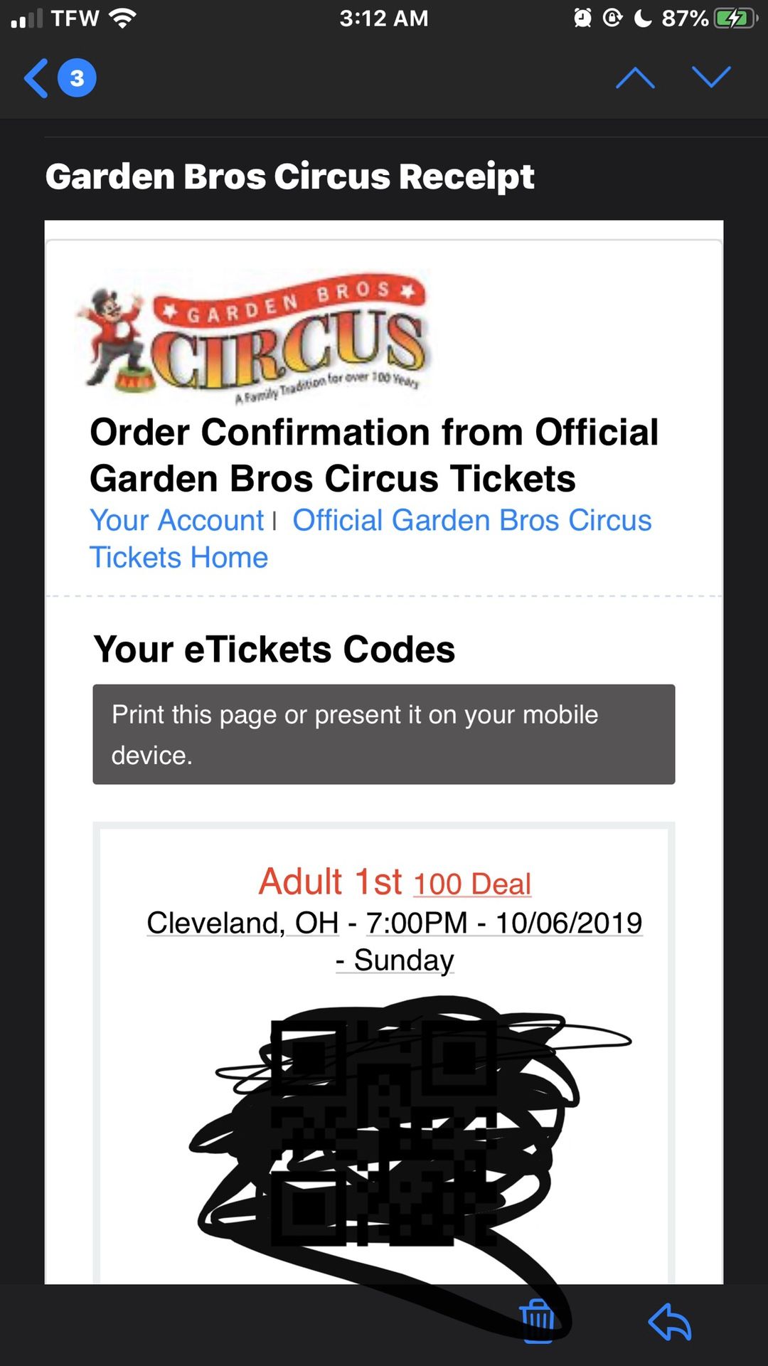 Circus tickets:2adult tickets