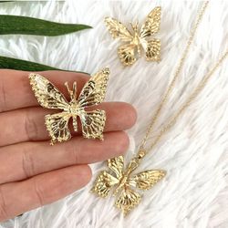 NEW Butterfly Gold Necklace & Earring Set Gift