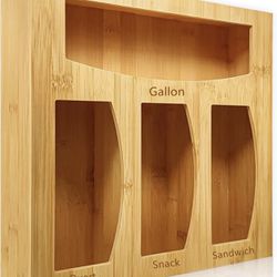 Food Ziplock Bag Storage Organizer For Kitchen Drawer, Bamboo Baggie Holder, Compatible With Ziploc, Solimo, Glad, Hefty For Gallon, Quart, Sandwich A