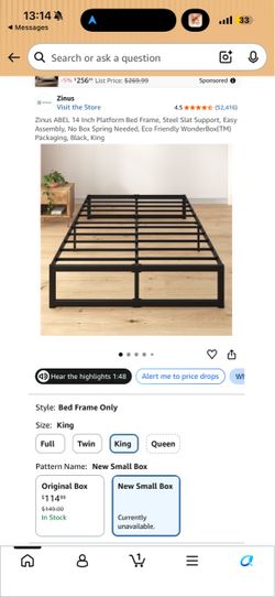 KING Zinus ABEL 14 Inch Platform Bed Frame, Steel Slat Support, Easy Assembly, No Box Spring Needed