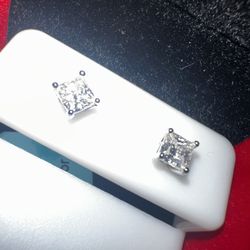 Brand New Princess Cut Sterling Silver .80ct Earrings 