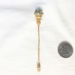 18k Gold Estate Vintage Stick Pin Turquoise Gem Scepter Brooch