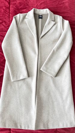 ZARA Women’s Light Grey Knit Coatigan Lapel Collar Open Front Coat Size M
