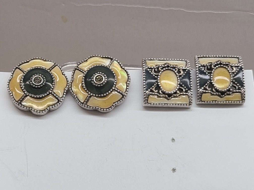 ART DECO INSPIRED CLIP ONS WITH IRIDESCENT SHELL