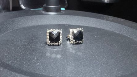 FZN 925 Sterling Silver Black Spinel Square Halo Stud Earrings no box– Zales