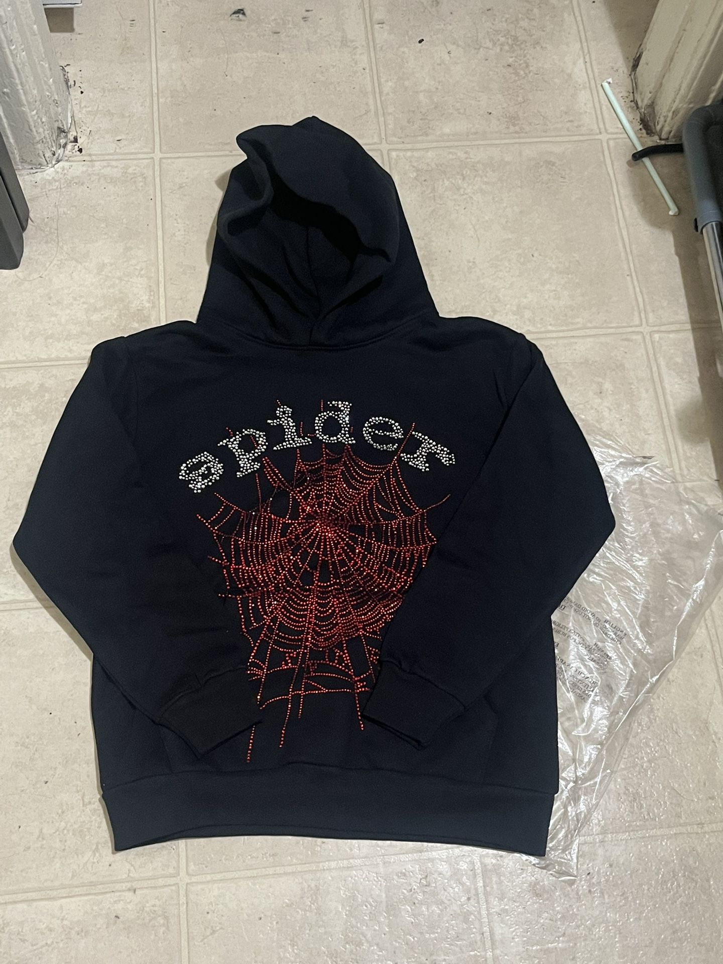 Sp5der hoodie red rhinestone