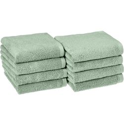 Amazon basics Lightweight quick-dry hand towels - 100% cotton, 8-pack, 28 x 16 inches, seafoam green