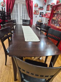Dark Wood Dining Room Set with 8 Chairs and Buffet $2000 OR BEST OFFER