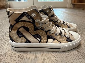 Authentic Burberry Cotton Canvas High Top Women Sneakers Size EU 37