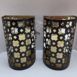 Decorative Wall Sconces with LED Candles – Set of 2 – Black & Gold Wall Decor