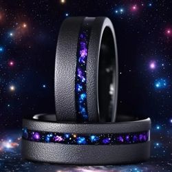 Men's 8mm Tungsten Sandblast Black Nebula Strip Comfort-Fit Engagement Wedding Band 8