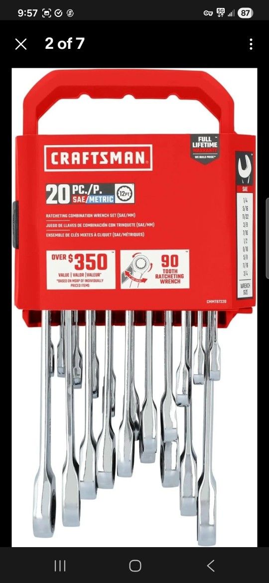 CRAFTSMAN 20 PC Ratcheting Combination Wrench Set, SAE/Metric (CMMT87220)
